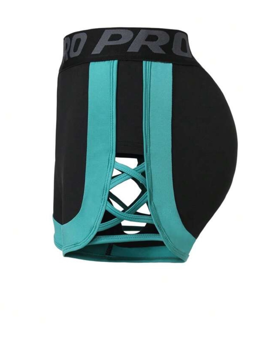Amazon Black and Teal High-Rise Crisscross Bike Shorts